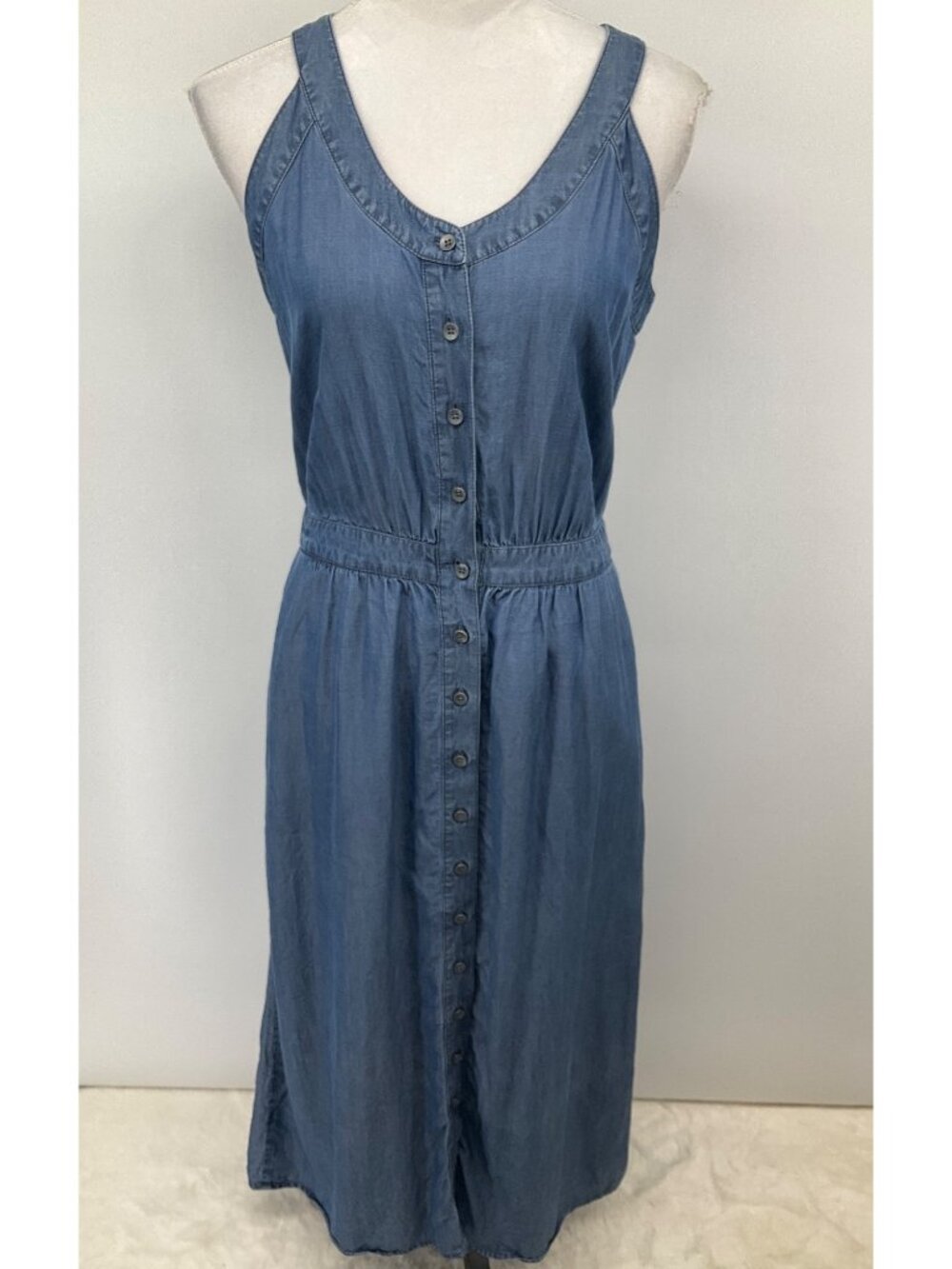 J. Jill Chambray XS Sleeveless tank Blue Dress with Pockets Button-Up - Picture 2 of 11